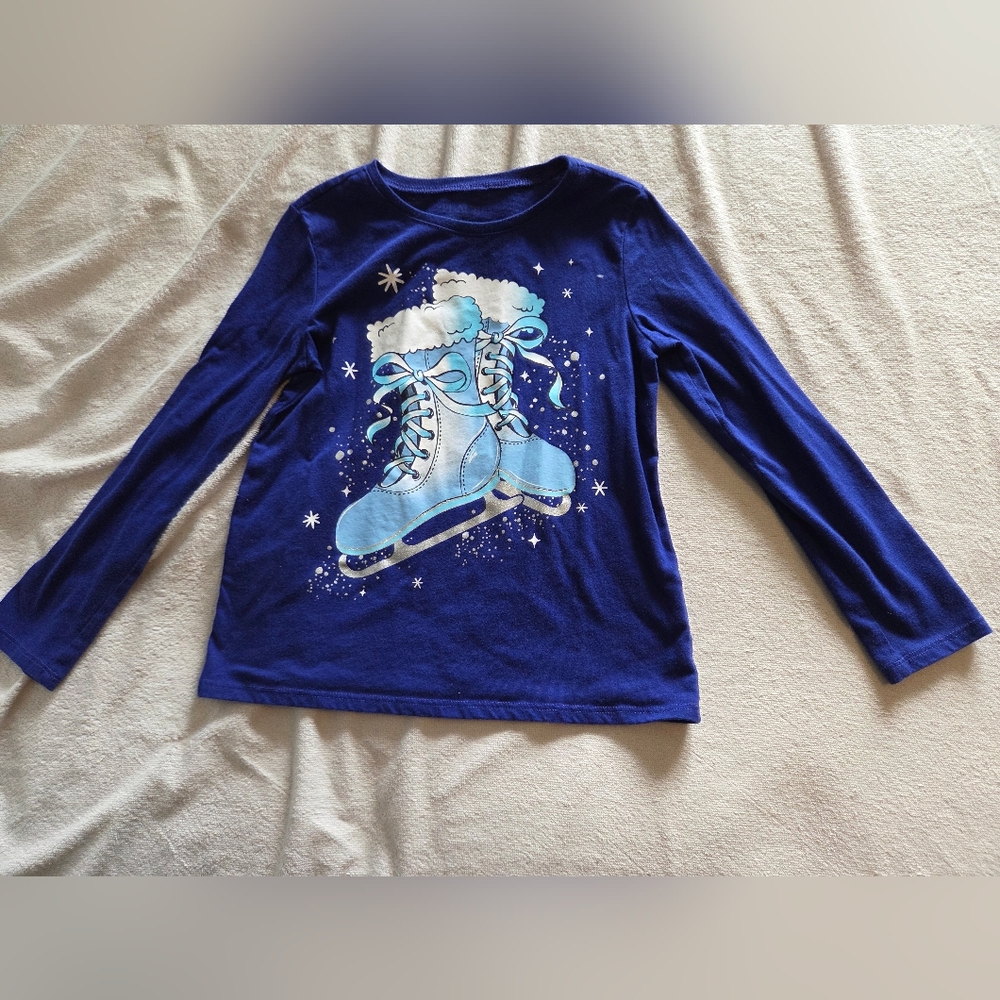 Place Girls Navy Blue Ice Skate Graphic Long Sleeve Top